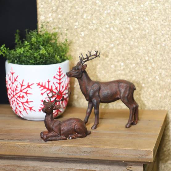 ~ Statue statuette extérieure jardin cerf résine marron 11.5cm Chemin de campagne - Imagen 2