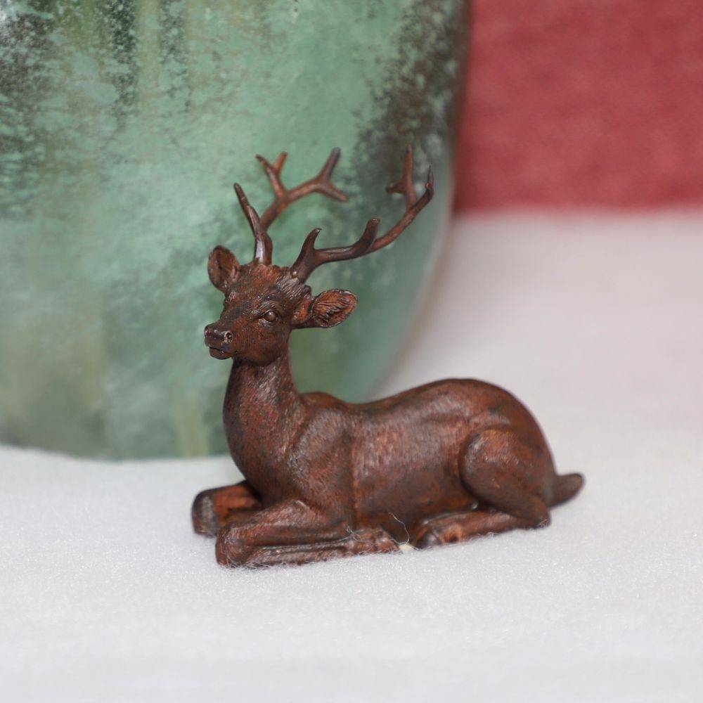 ~ Statue statuette extérieure jardin cerf résine marron 11.5cm Chemin de campagne - Imagen 4