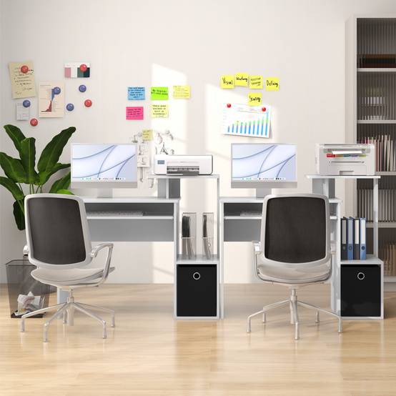 Petit Bureau d'Ordinateur avec Rangement, Bureau à Domicile avec Plateau pour Clavier et Tiroir en Tissu Amovible, pour Petits Espaces, Blanc - Image 8