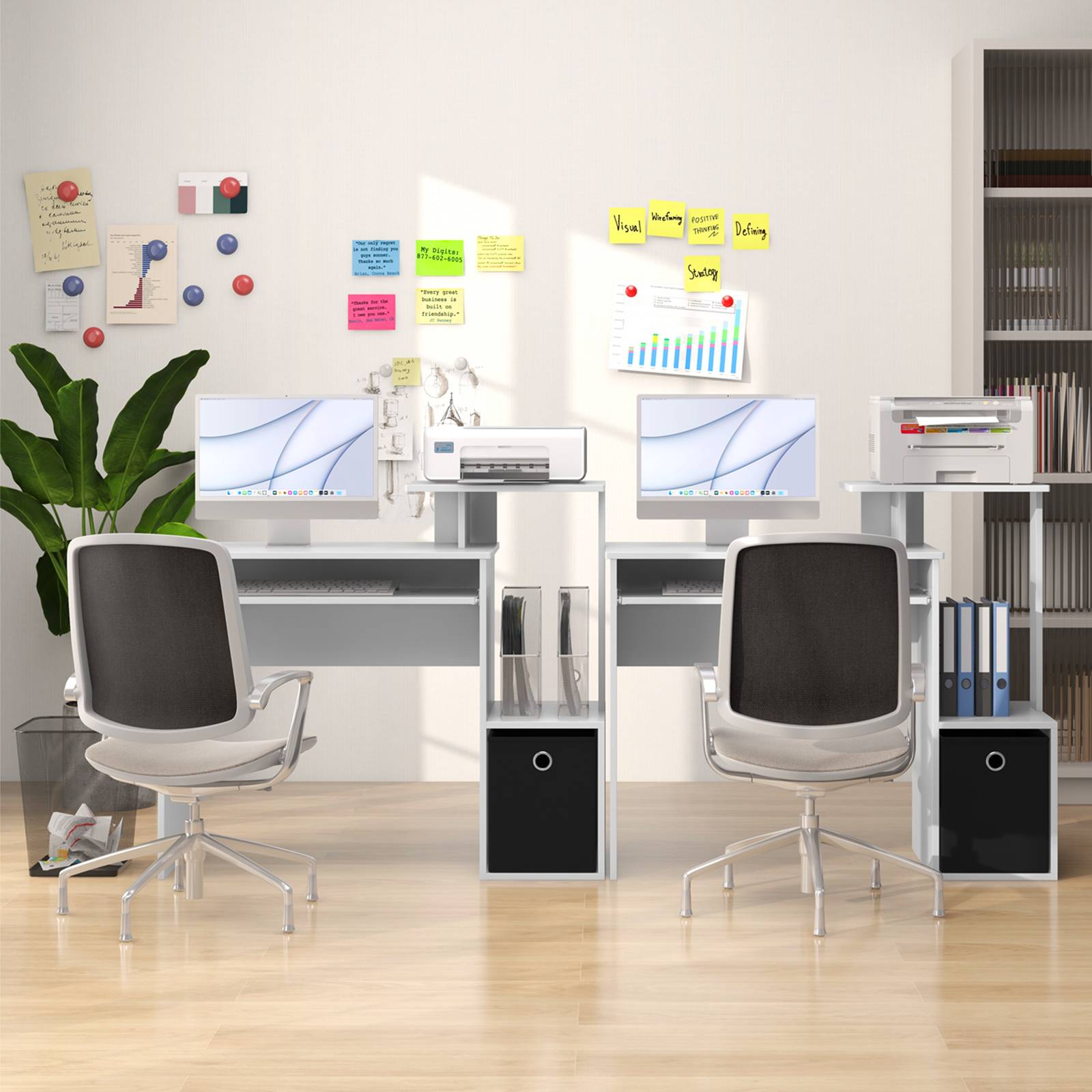 Petit Bureau d'Ordinateur avec Rangement, Bureau à Domicile avec Plateau pour Clavier et Tiroir en Tissu Amovible, pour Petits Espaces, Blanc - Image 8