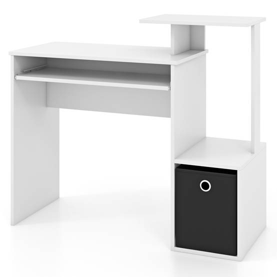 Petit Bureau d'Ordinateur avec Rangement, Bureau à Domicile avec Plateau pour Clavier et Tiroir en Tissu Amovible, pour Petits Espaces, Blanc - Image 9