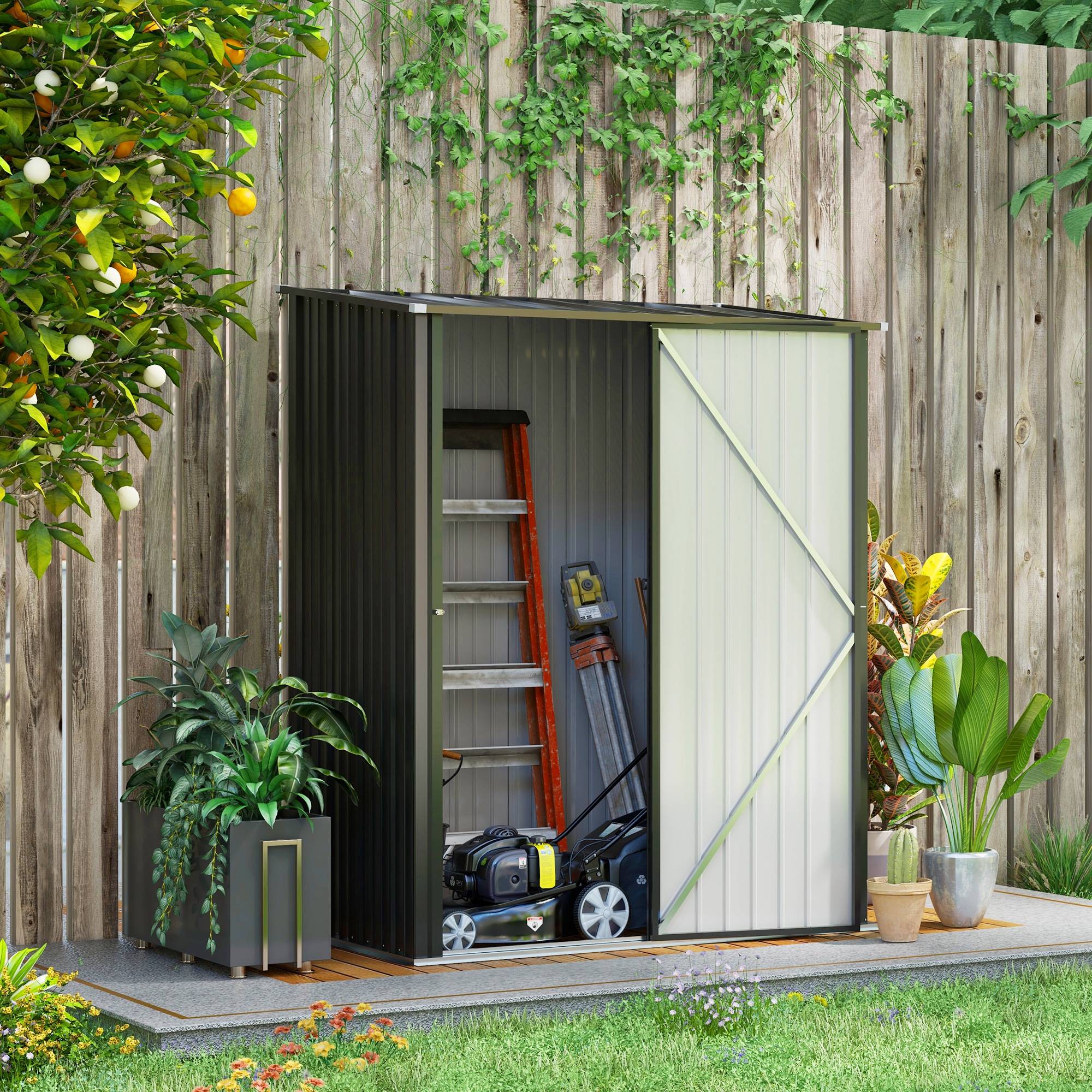 Abri Jardin Métal Acier Galvanisé Toit Pente Rangement Outils 1,34m² Noir - ComfortXL Outdoor Living - Image 1