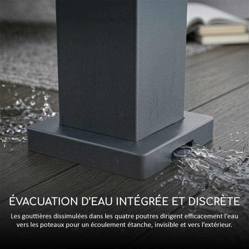 Ombrea - Pergola bioclimatique Ombréa autoportante VS - 3x4M Noir + 1 store 4M blanc - Image 8