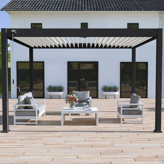 Ombrea - Pergola bioclimatique Ombréa autoportante VS - 3x4M Noir + 1 store 4M blanc - Image 1