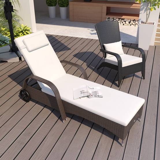 Bain de soleil résine tressée marron et crème 200 x 73 x 103 cm - PANGIVO - Image 3