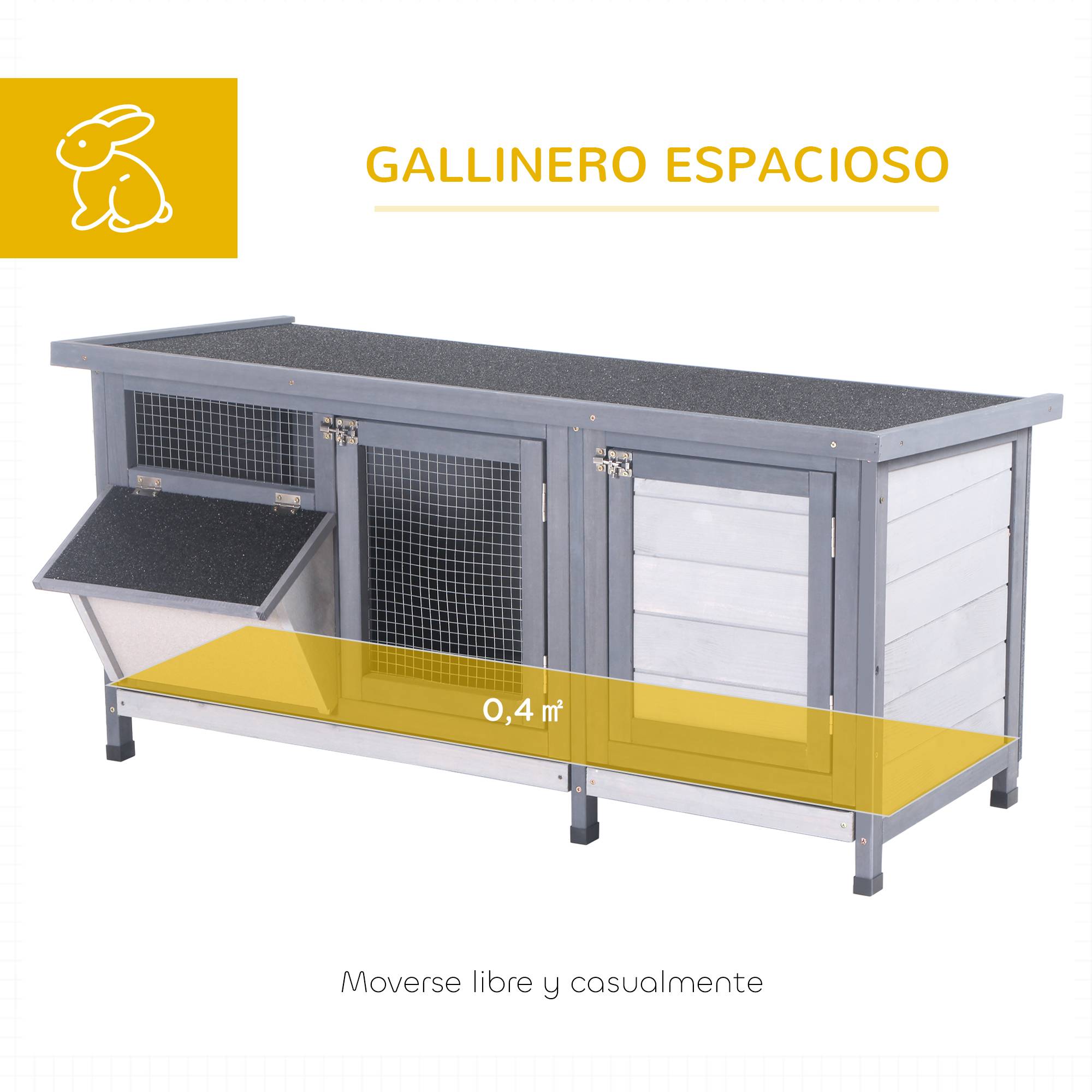 Cage à lapin avec toit en asphalte à charnières, portes à loquet, bacs et mangeoire amovibles, 112 x 50 x 54 cm, grise - Image 6