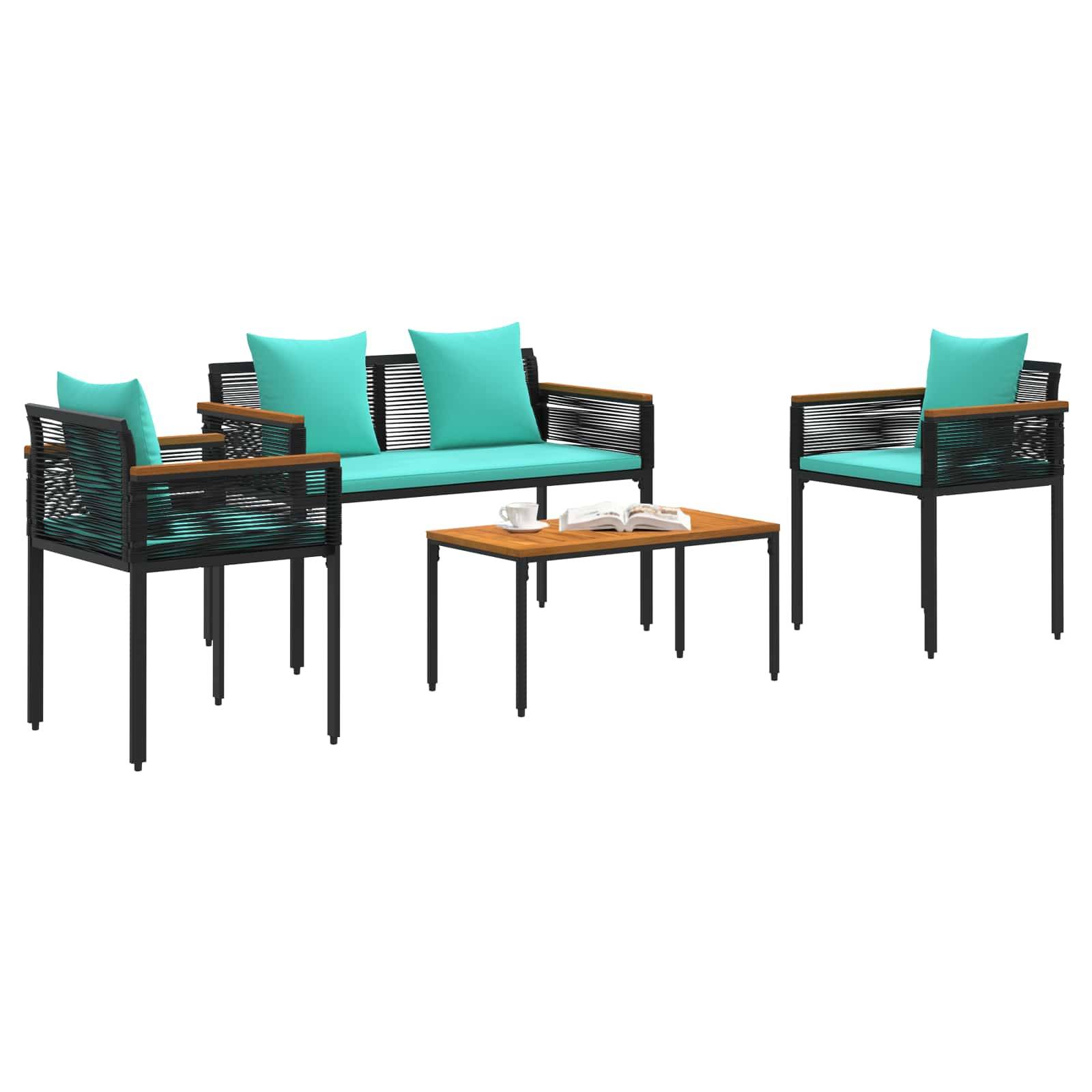 Vidaxl - Ensemble de meubles d'extérieur Noir et turquoise polyrotin vidaXL 42025230 - Image 4