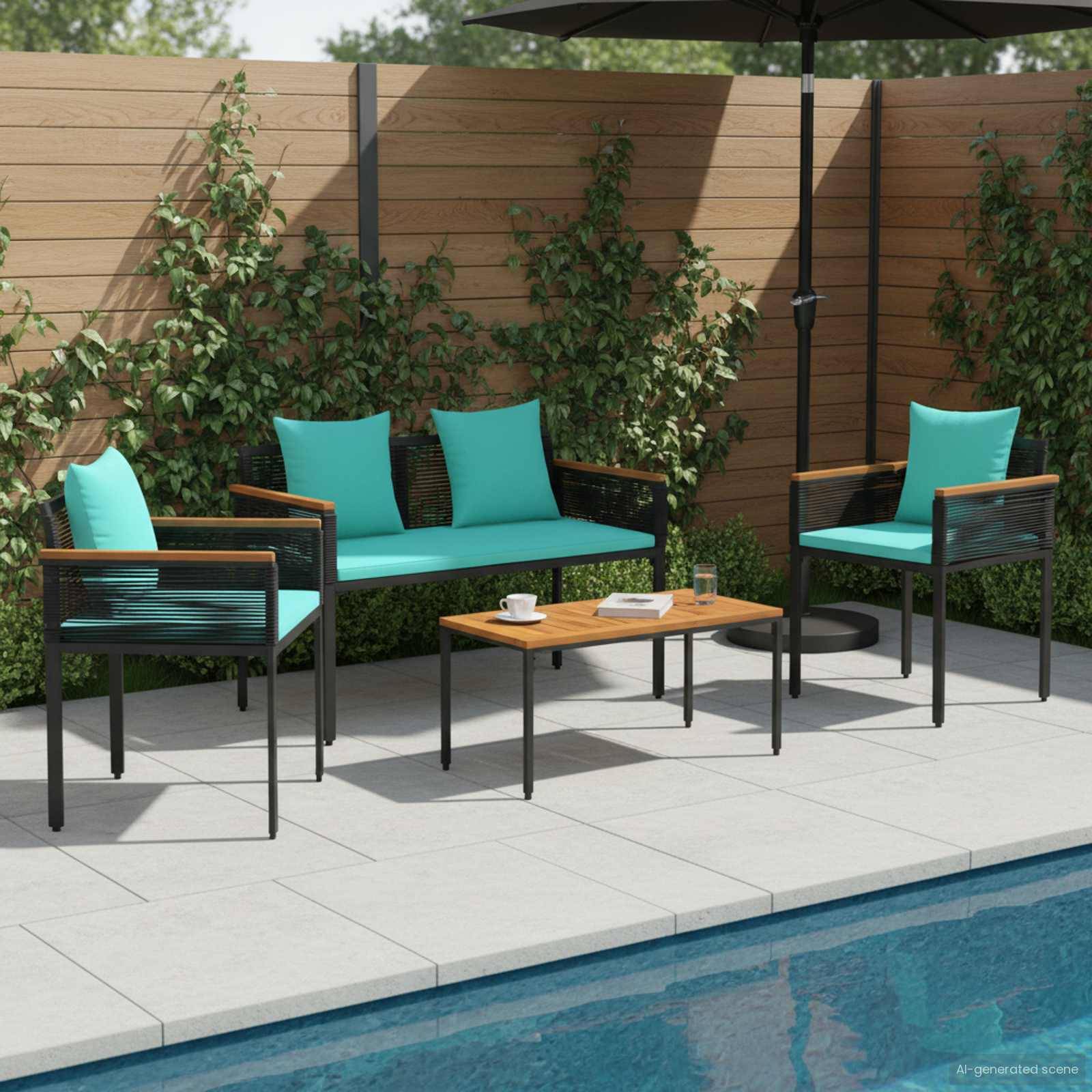 Vidaxl - Ensemble de meubles d'extérieur Noir et turquoise polyrotin vidaXL 42025230 - Image 1