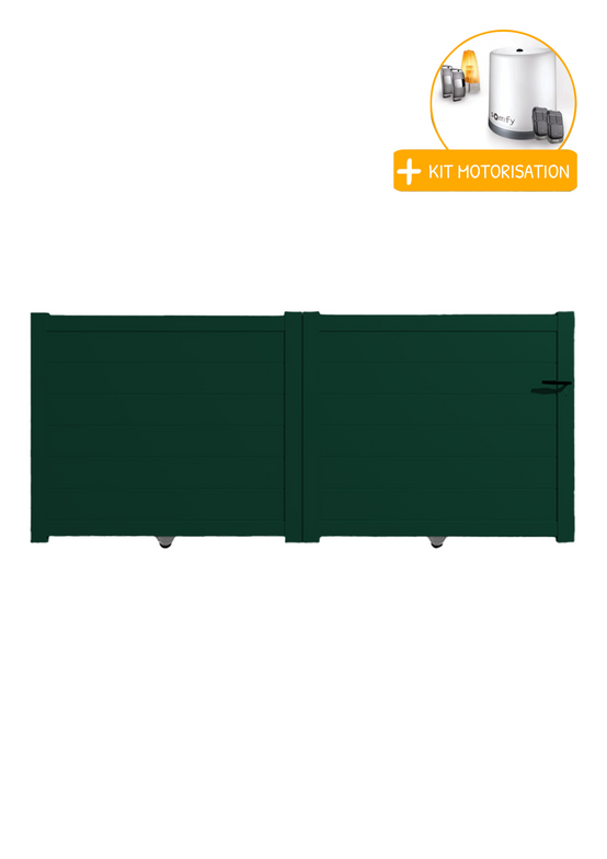 Portail alu coulissant plein en kit +MOT dim. L.3000 (entre piliers) X H.1700 mm Vert (RAL 6005)