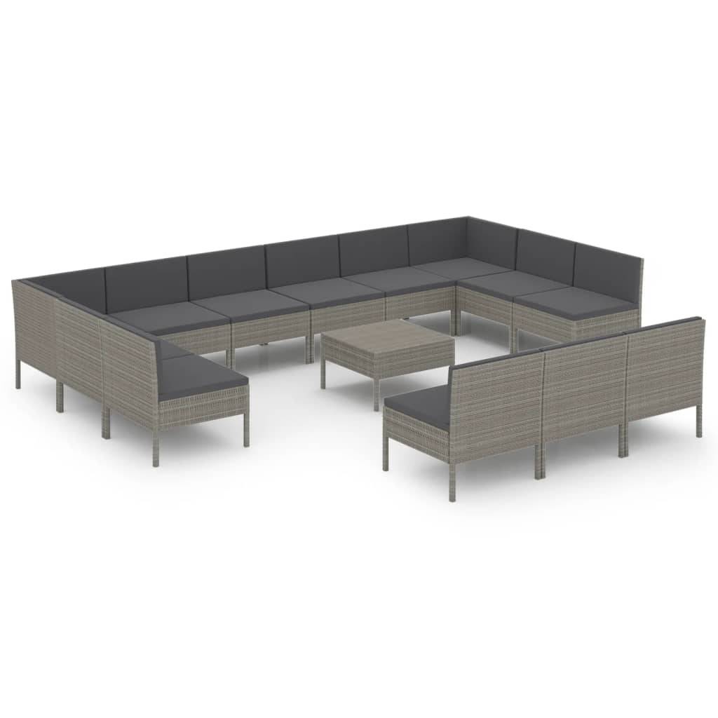 Helloshop26 - Salon de jardin meuble d'extérieur ensemble de mobilier 14 pièces avec coussins résine tressée gris - Imagen 1