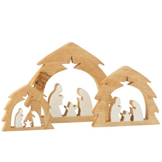 J-Line - Crèche Sapin en Bois "Ajourée" 37cm Blanc & Naturel - Image 2