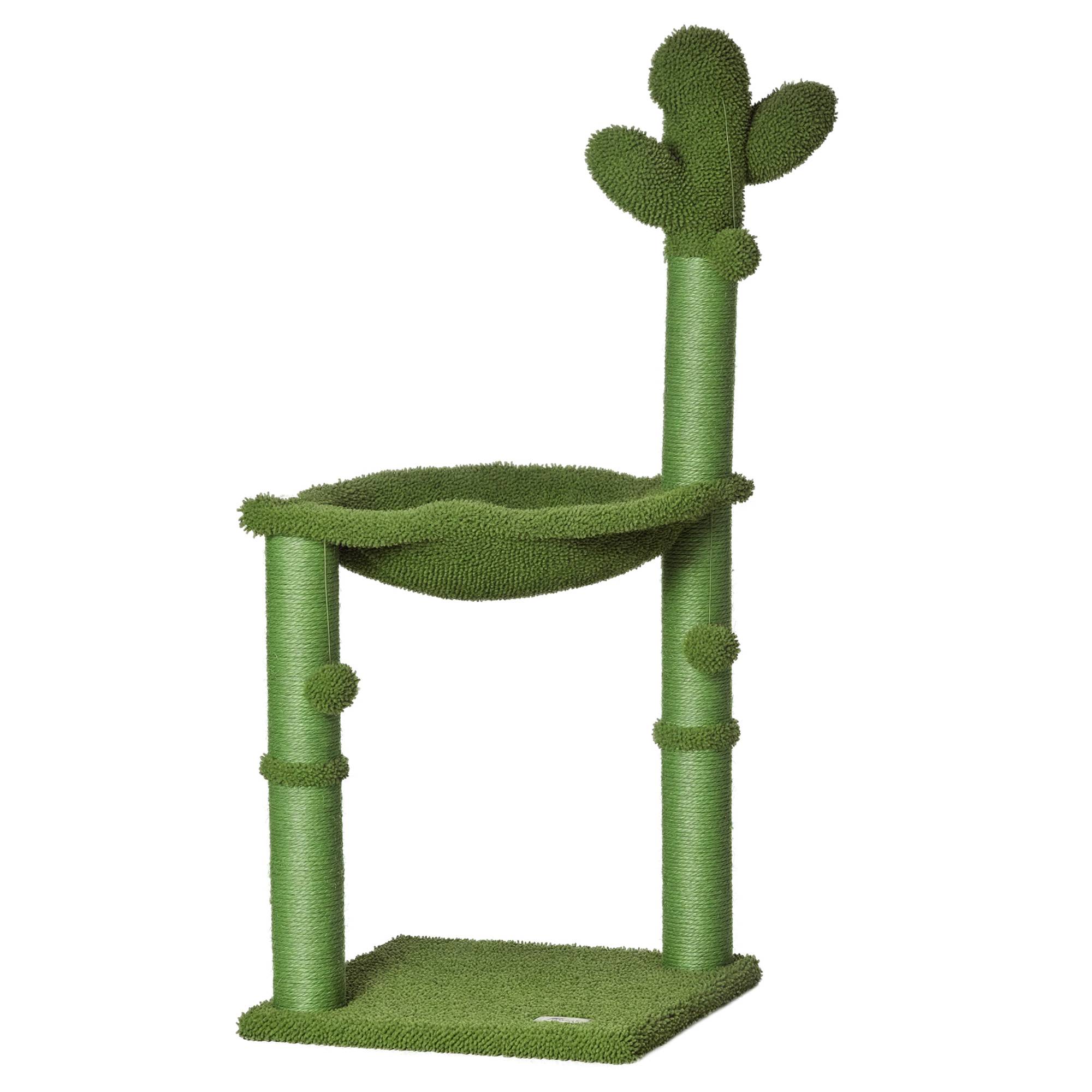 arbre à chat cactus sisal balles hamac 96 cm chat intérieur vert griffoir compact jouet activité féline stable