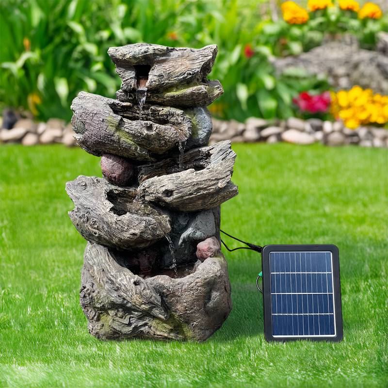 Fontaine de jardin solaire en polyrésine 38x36x58 cm avec LED et batterie Art-Pond marron gris - Image 2