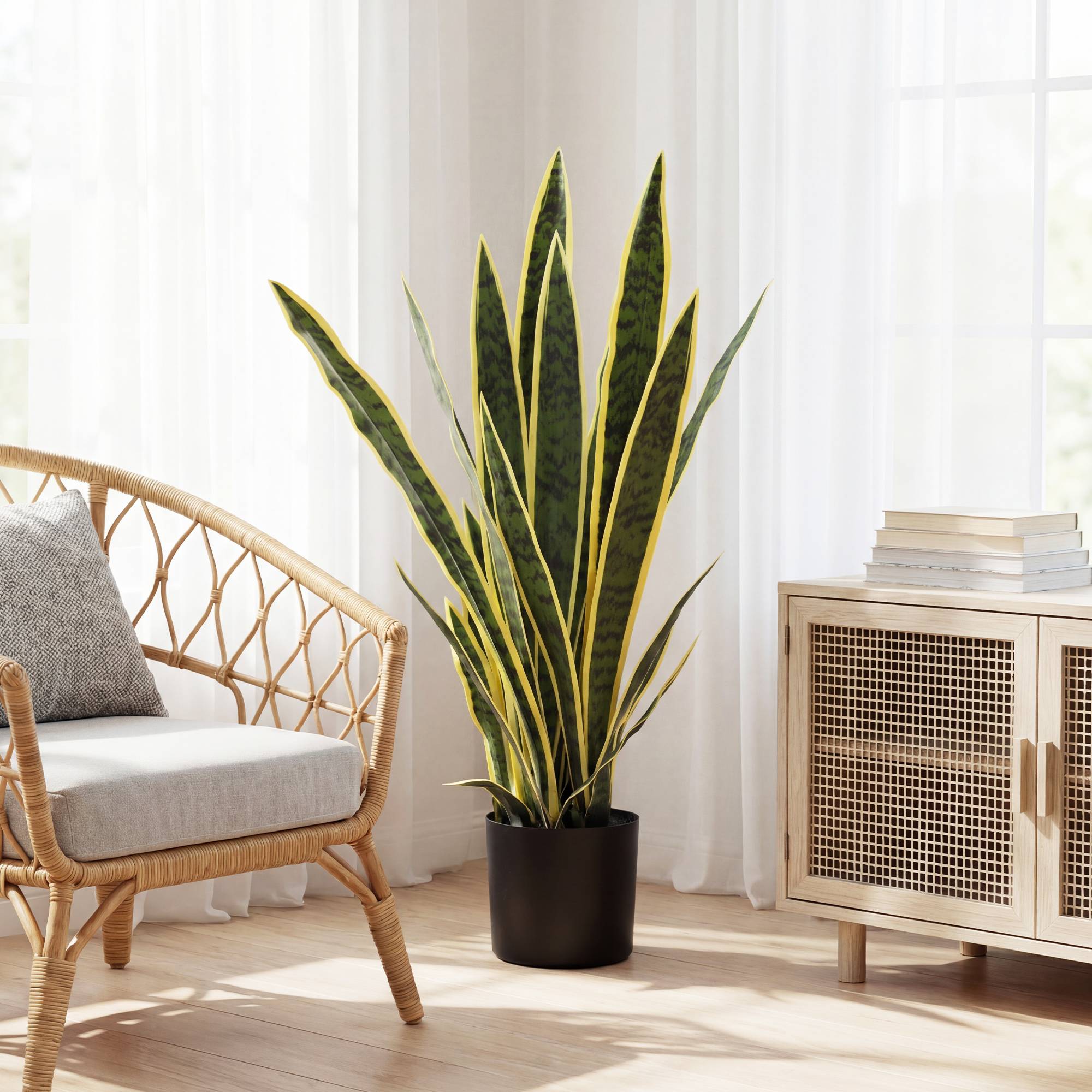 Sansevieria artificielle plante factice réaliste pot Ø15x80 cm verte jaune - Image 4