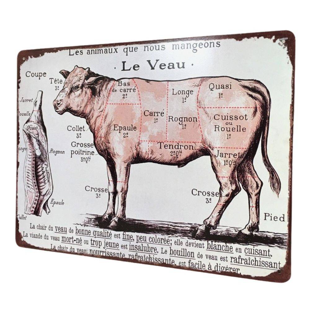 ~ Plaque boucheries coupe de veau en fer multicolore 33 x 25 cm Chemin de campagne - Image 1