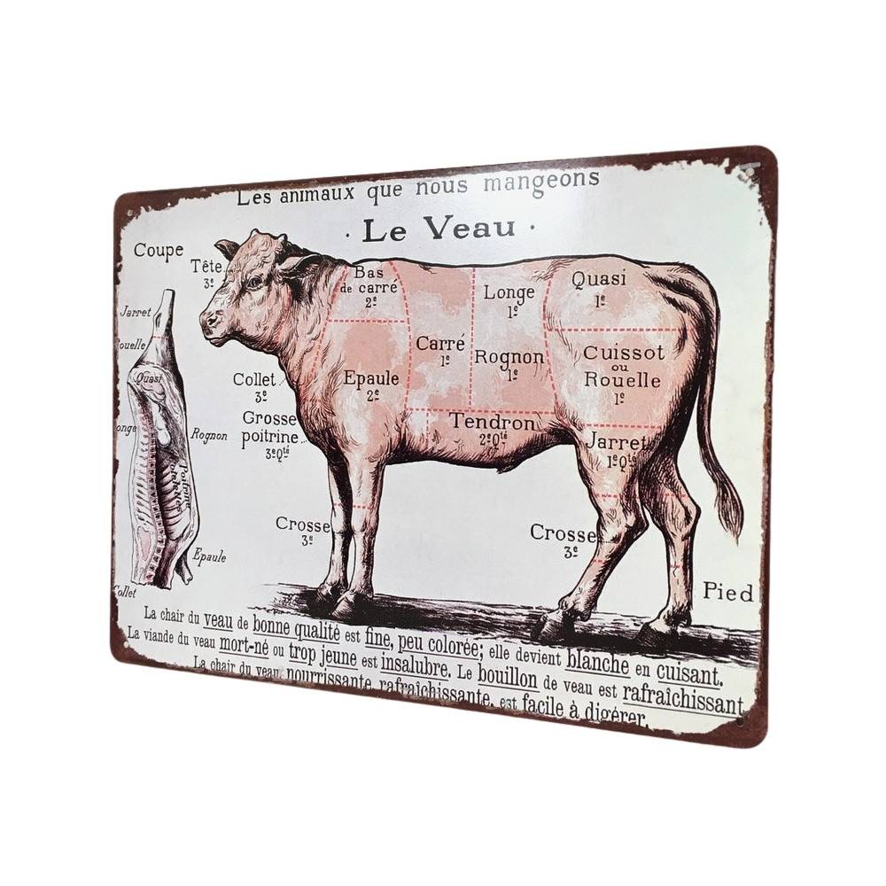 ~ Plaque boucheries coupe de veau en fer multicolore 33 x 25 cm Chemin de campagne - Image 3