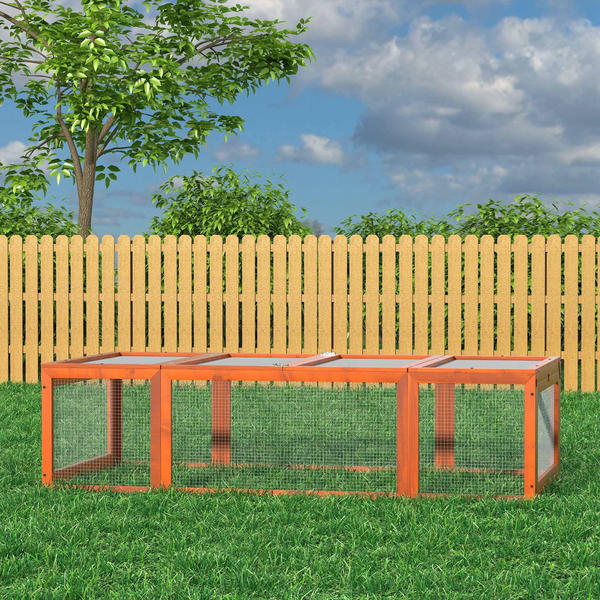 Sans Marque - Enclos extérieur petits animaux toit charnières bois sapin orange - Image 4
