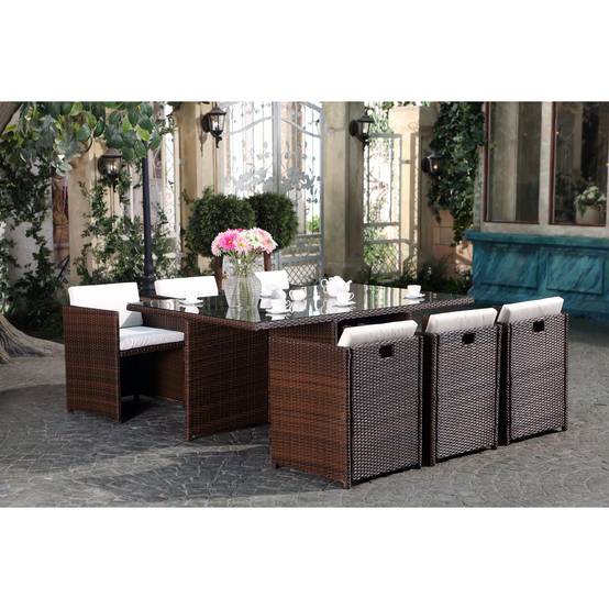 Salon de jardin 6 places marron-blanc + housse de protection MIAMI - Image 8