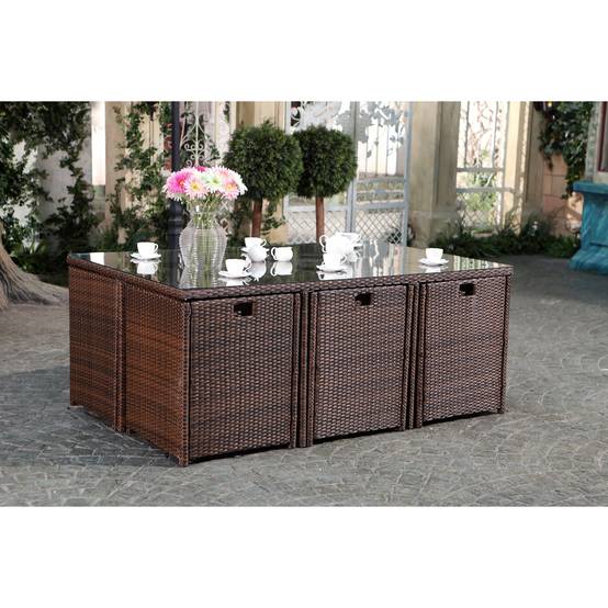 Salon de jardin 6 places marron-blanc + housse de protection MIAMI - Image 5