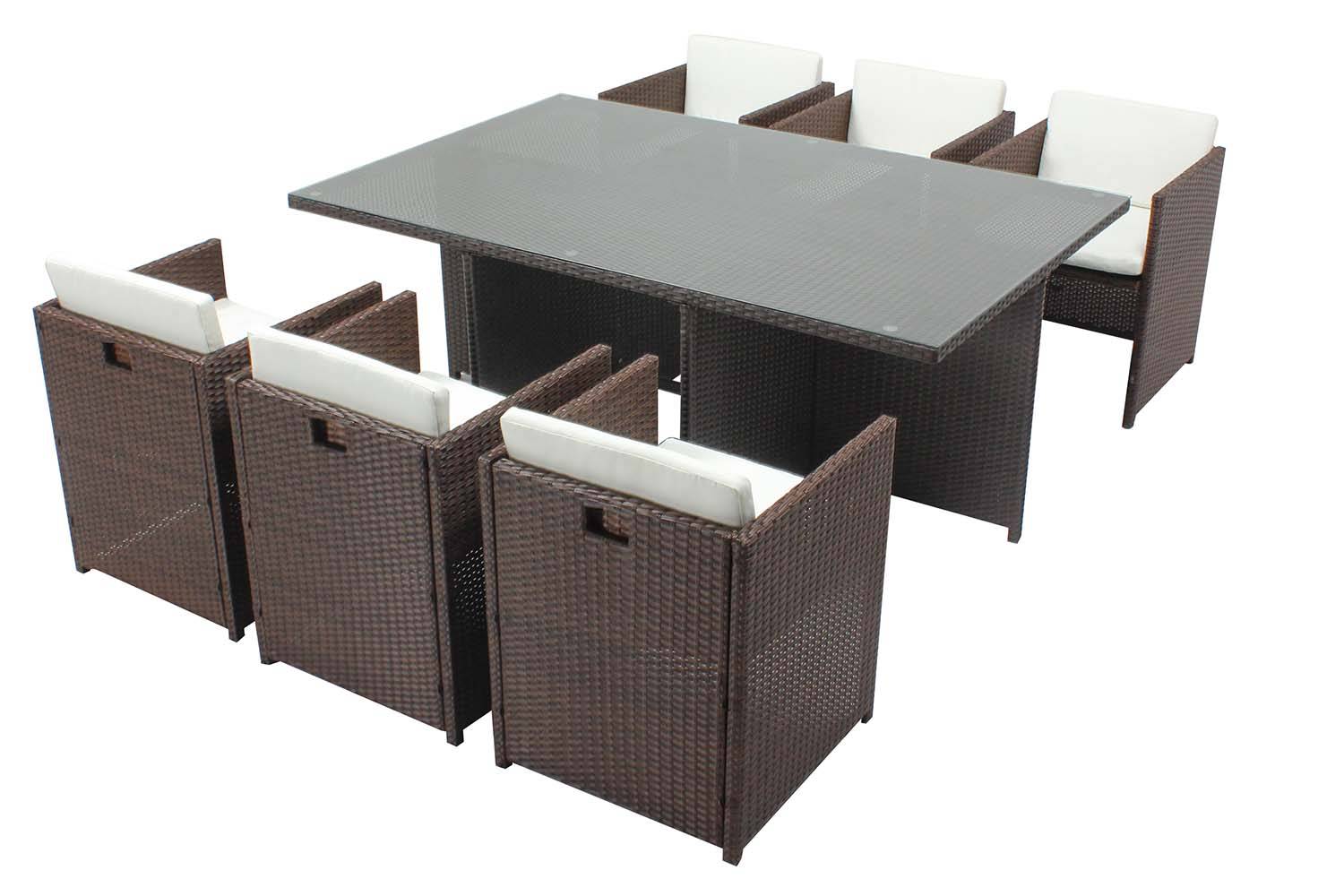 Salon de jardin 6 places marron-blanc + housse de protection MIAMI - Image 1