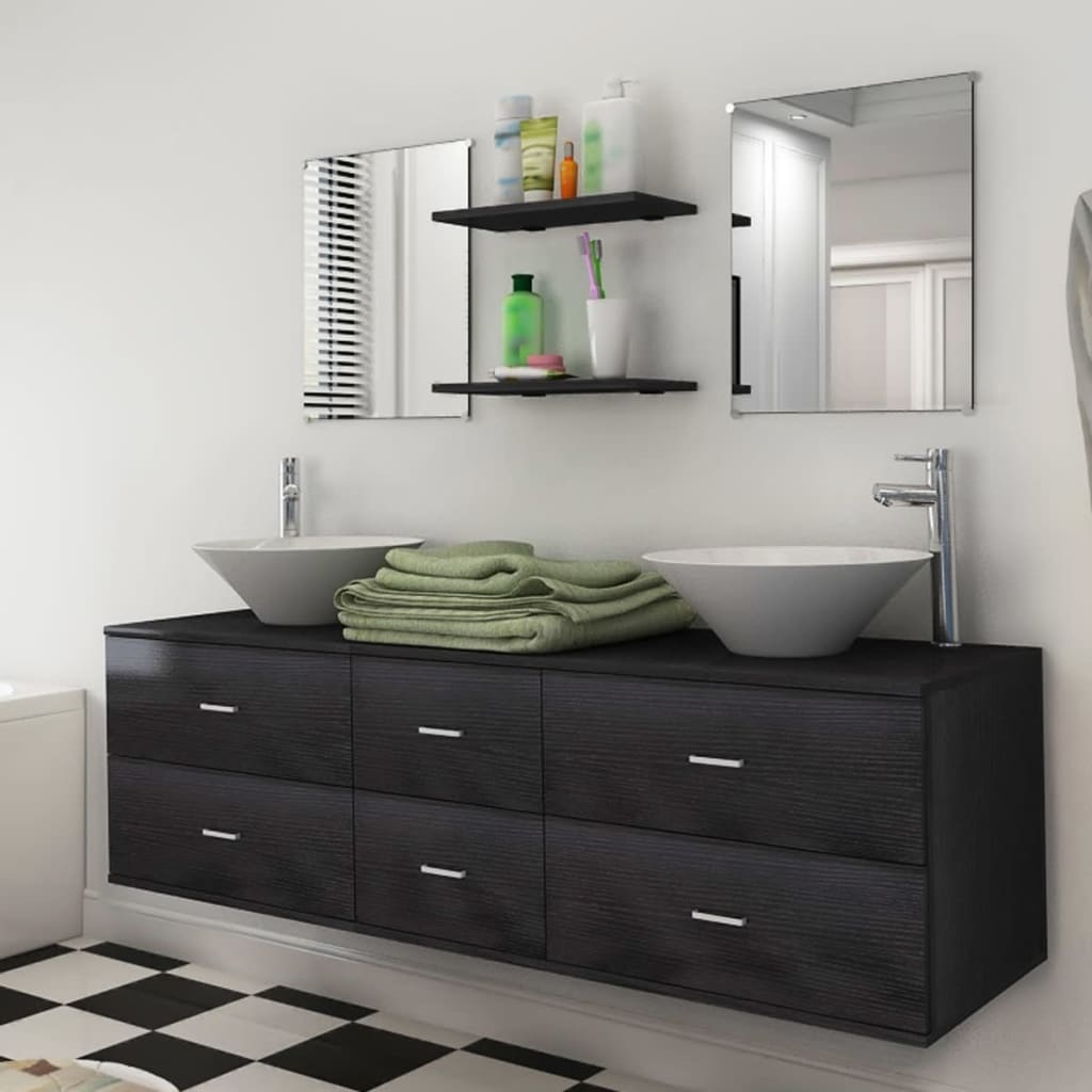 Vidaxl - Meubles de salle de bain 9 pcs avec lavabo et robinet Noir - vidaXL - Imagen 2