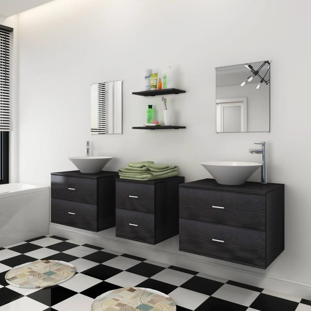 Vidaxl - Meubles de salle de bain 9 pcs avec lavabo et robinet Noir - vidaXL - Imagen 3