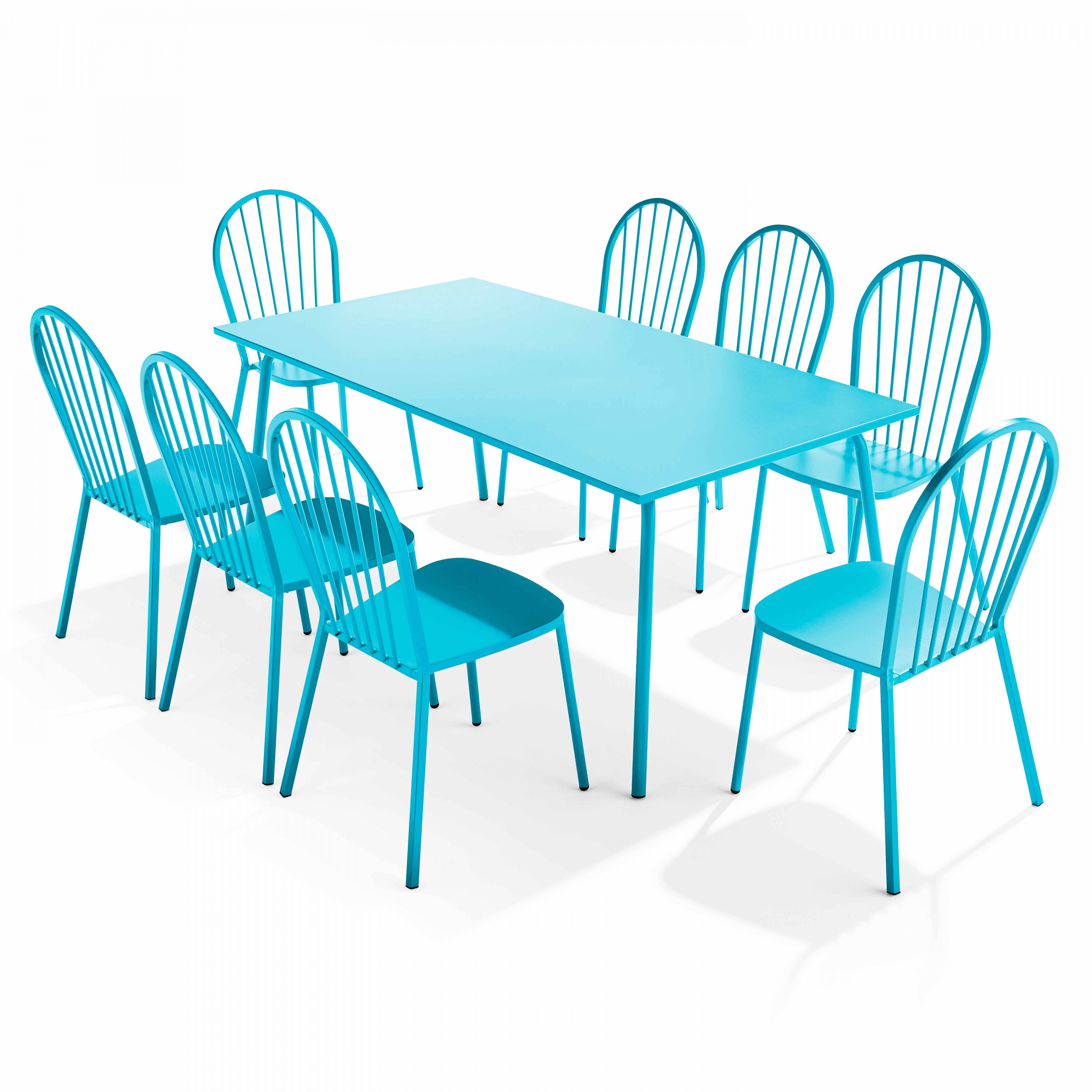Oviala - Ensemble table de jardin et 8 chaises bistrot en acier bleu Palavas - Oviala - Imagen 1