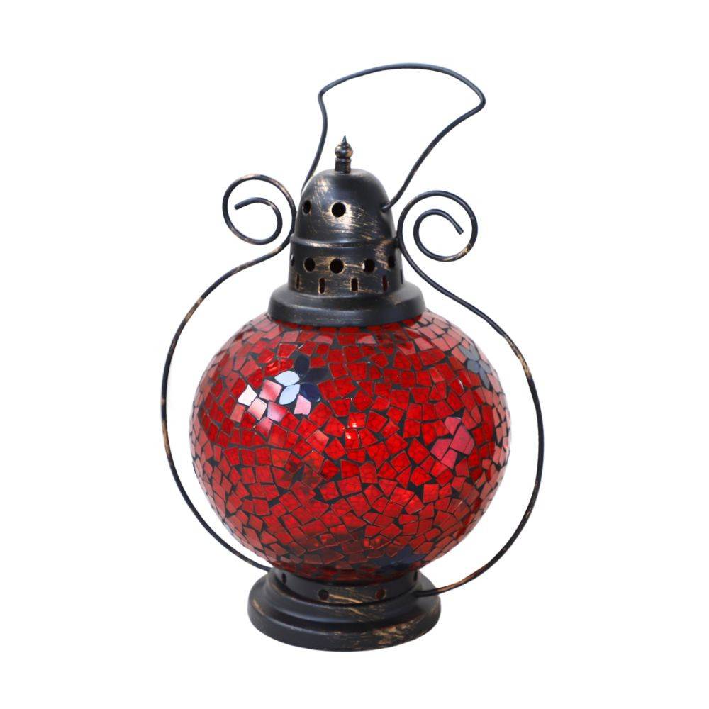 Chemin De Campagne - Lanterne jardin extérieur mosaïque à poser ancienne verre rouge 29cm Chemin de campagne