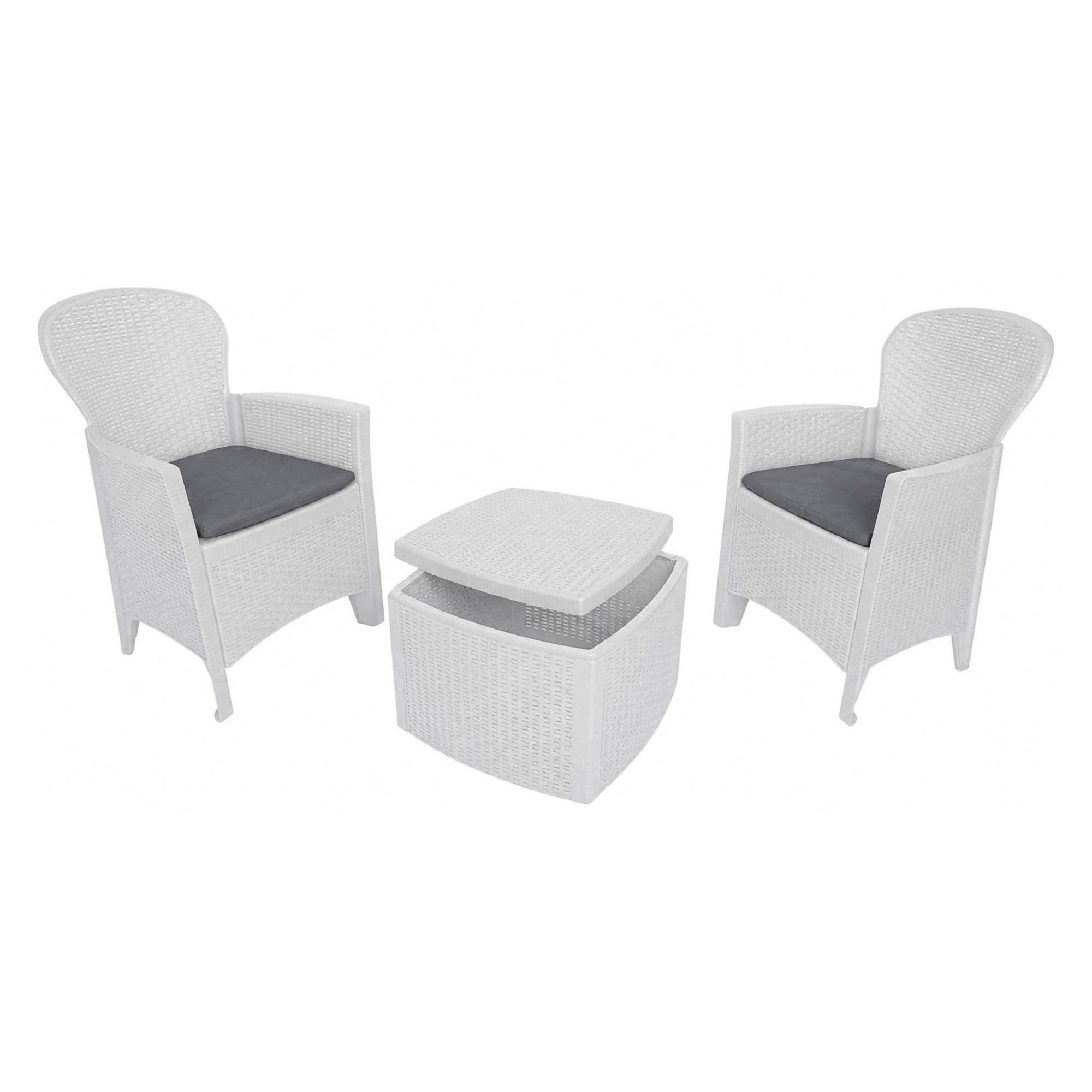 Dmora - Set salon d'extérieur Dakain, Salon de jardin composé de 2 fauteuils et 1 table conteneur, Salon effet rotin, 100% Made in Italy, Blanc - Dmora - Imagen 5