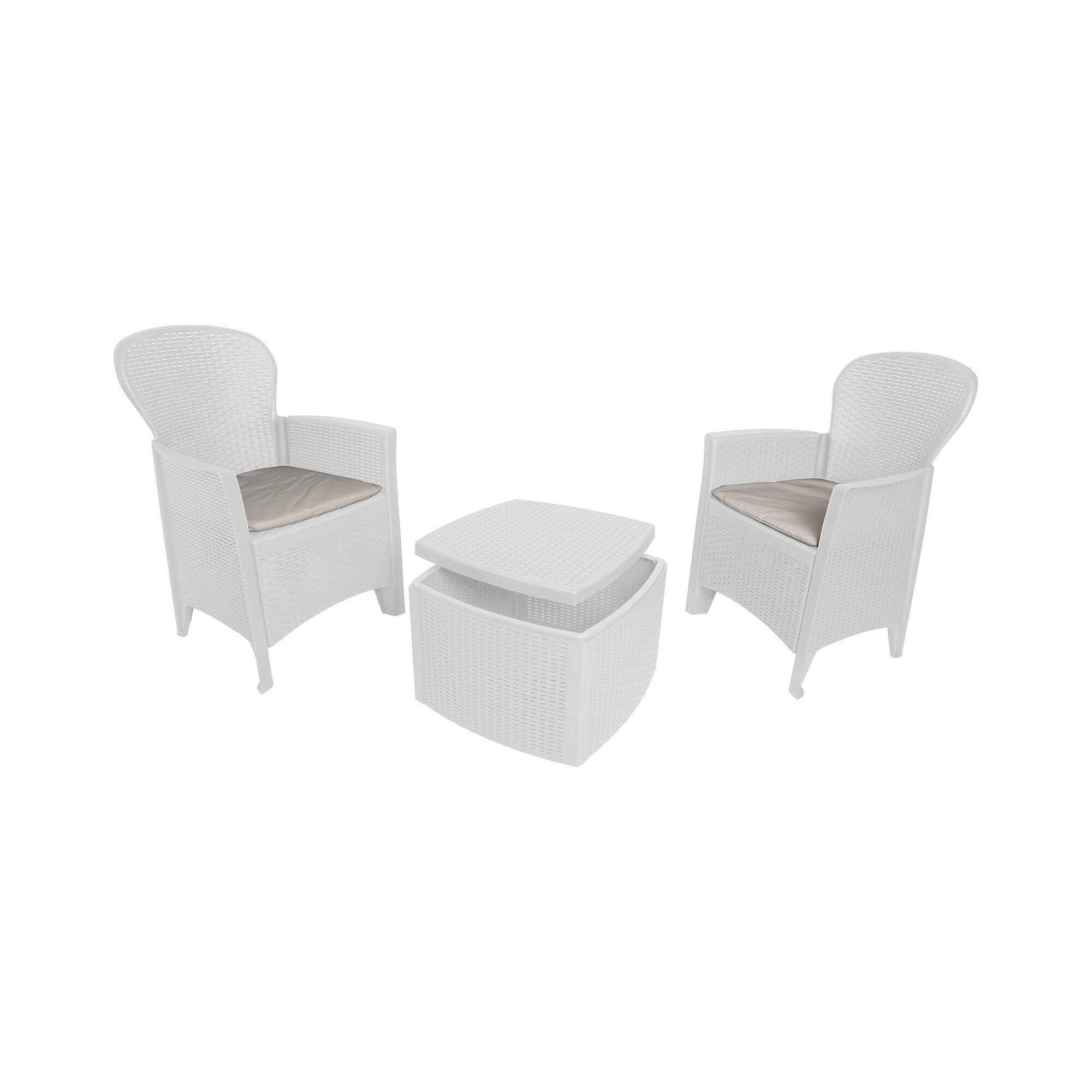 Dmora - Set salon d'extérieur Dakain, Salon de jardin composé de 2 fauteuils et 1 table conteneur, Salon effet rotin, 100% Made in Italy, Blanc - Dmora - Imagen 7