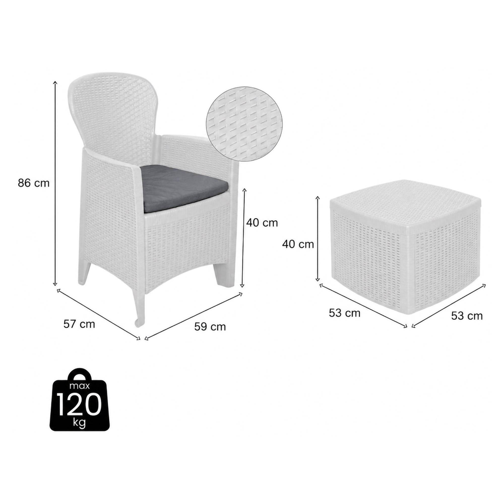 Dmora - Set salon d'extérieur Dakain, Salon de jardin composé de 2 fauteuils et 1 table conteneur, Salon effet rotin, 100% Made in Italy, Blanc - Dmora - Imagen 3