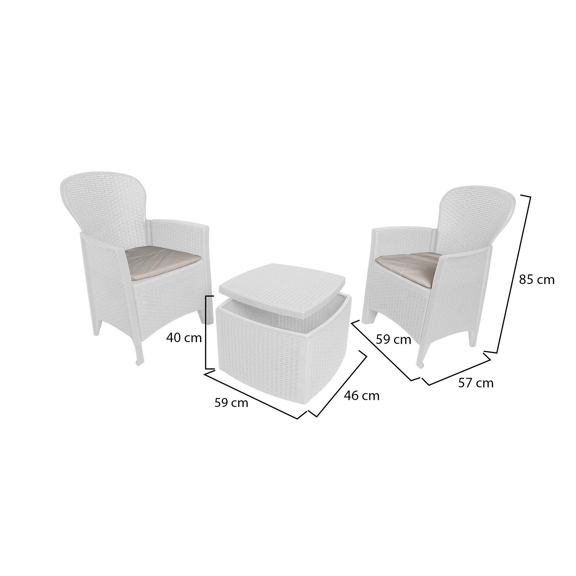 Dmora - Set salon d'extérieur Dakain, Salon de jardin composé de 2 fauteuils et 1 table conteneur, Salon effet rotin, 100% Made in Italy, Blanc - Dmora - Imagen 9