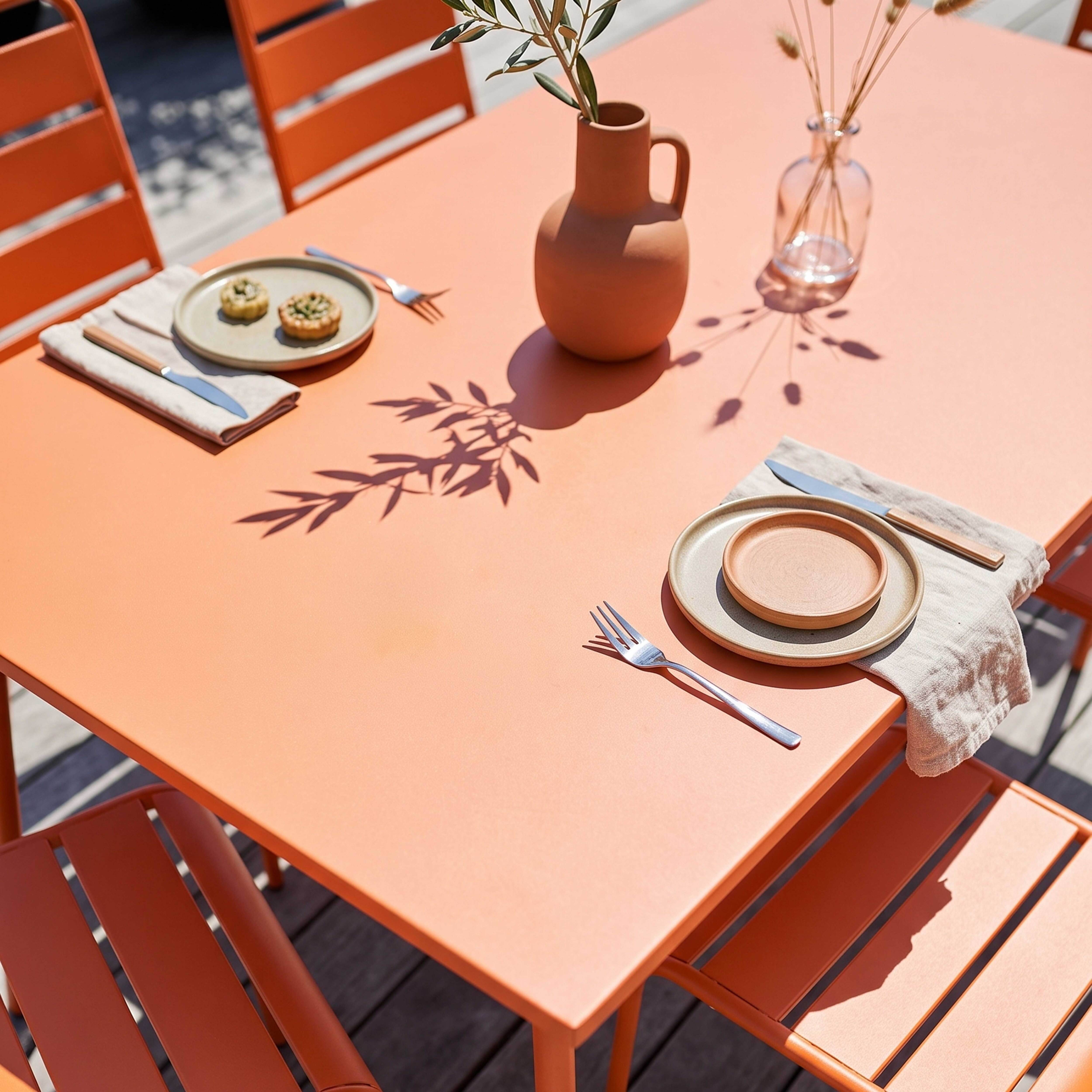 Oviala - Ensemble table de jardin et 6 chaises en métal orange Palavas - Oviala - Imagen 3