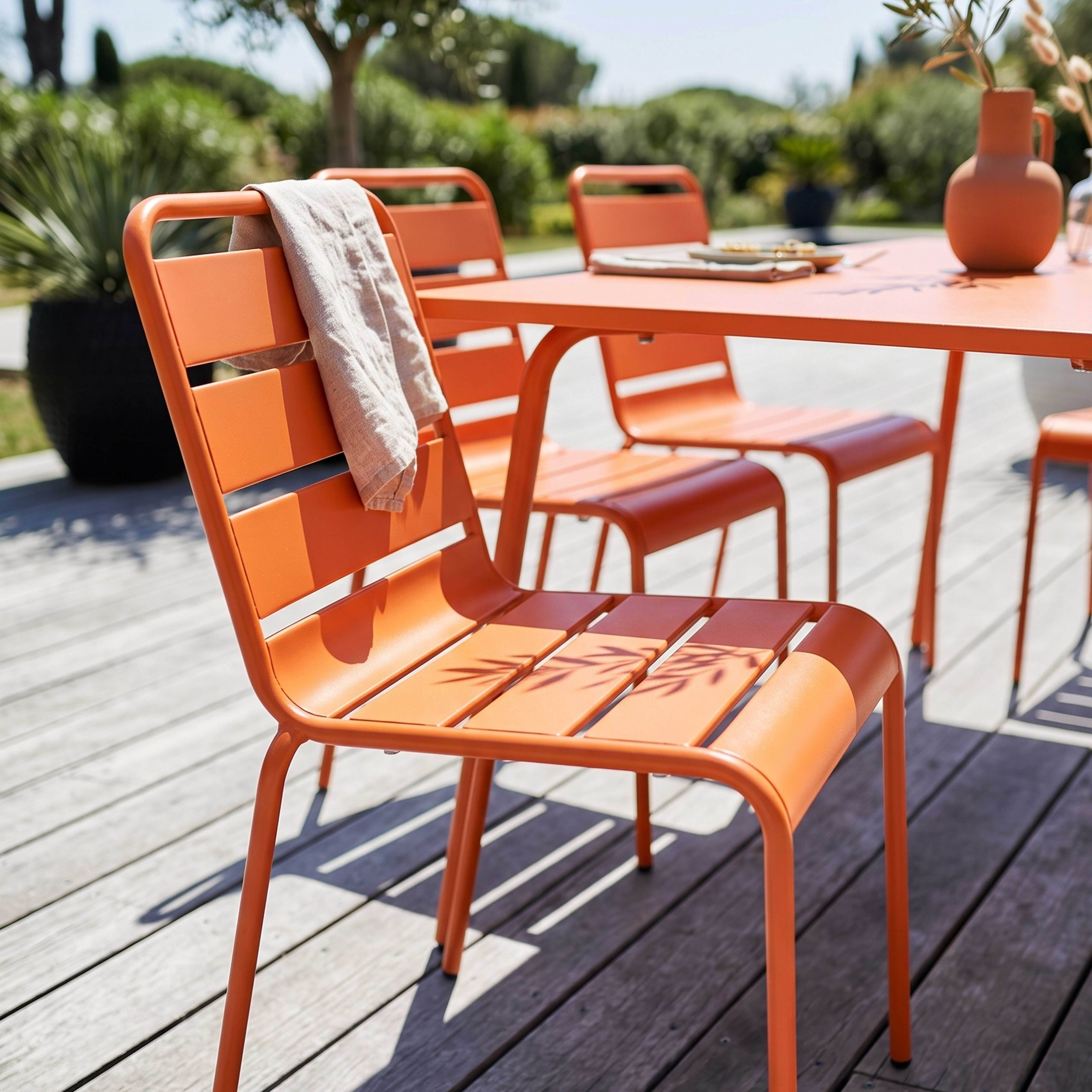 Oviala - Ensemble table de jardin et 6 chaises en métal orange Palavas - Oviala - Imagen 4
