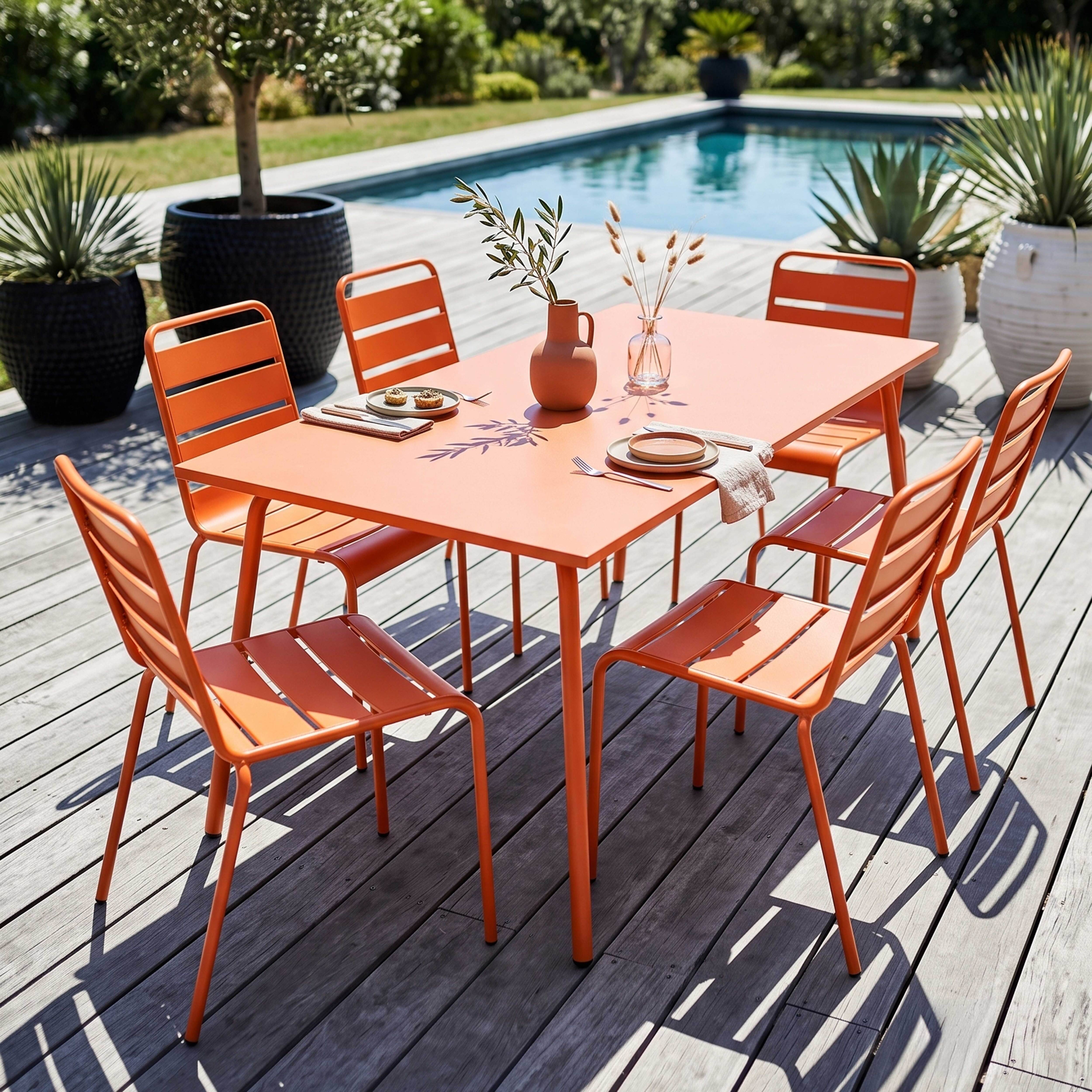 Oviala - Ensemble table de jardin et 6 chaises en métal orange Palavas - Oviala - Imagen 2