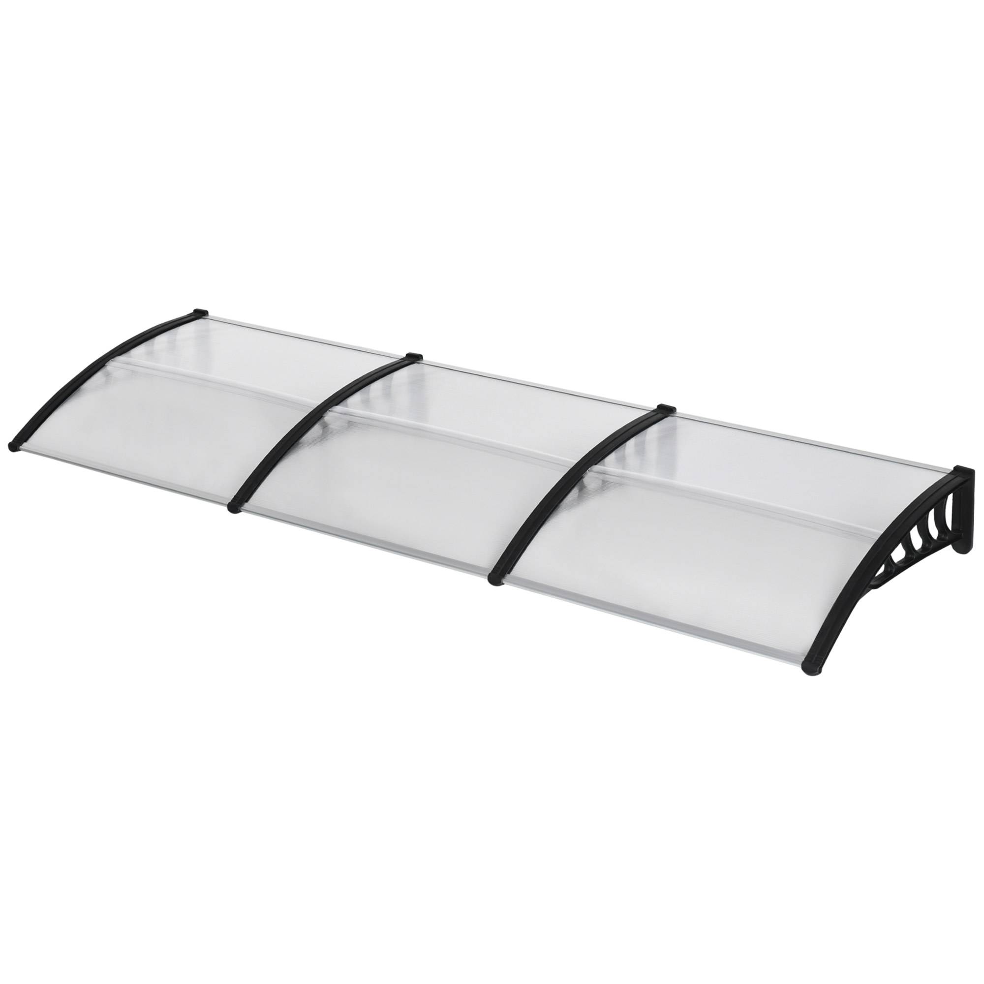 Sans Marque - Auvent pour porte d'entrée/fenêtre, résistant aux intempéries, transparent, tiges de connexion en aluminium/polycarbonate, 303 x 96 x 27 cm, noir - Image 2