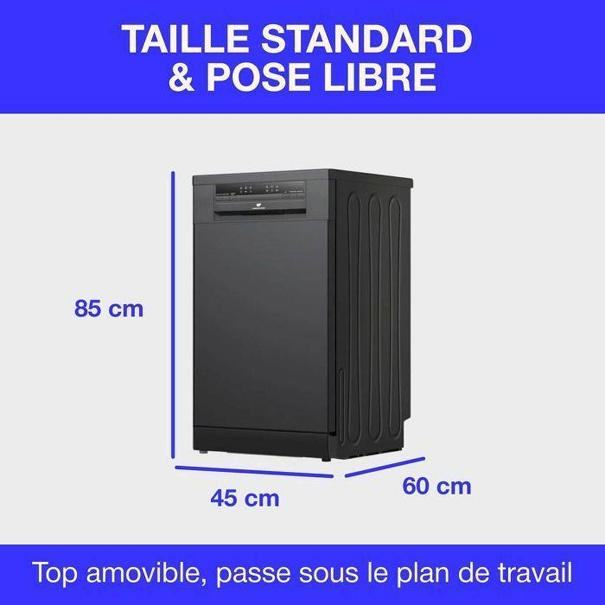 Lave-vaisselle pose libre 45 cm, 11 couverts, 45 dB, noir, 6 programmes, tiroir à couverts - Continental Edison - Image 8
