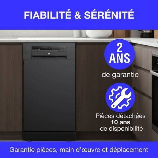 Lave-vaisselle pose libre 45 cm, 11 couverts, 45 dB, noir, 6 programmes, tiroir à couverts - Continental Edison - Image 7