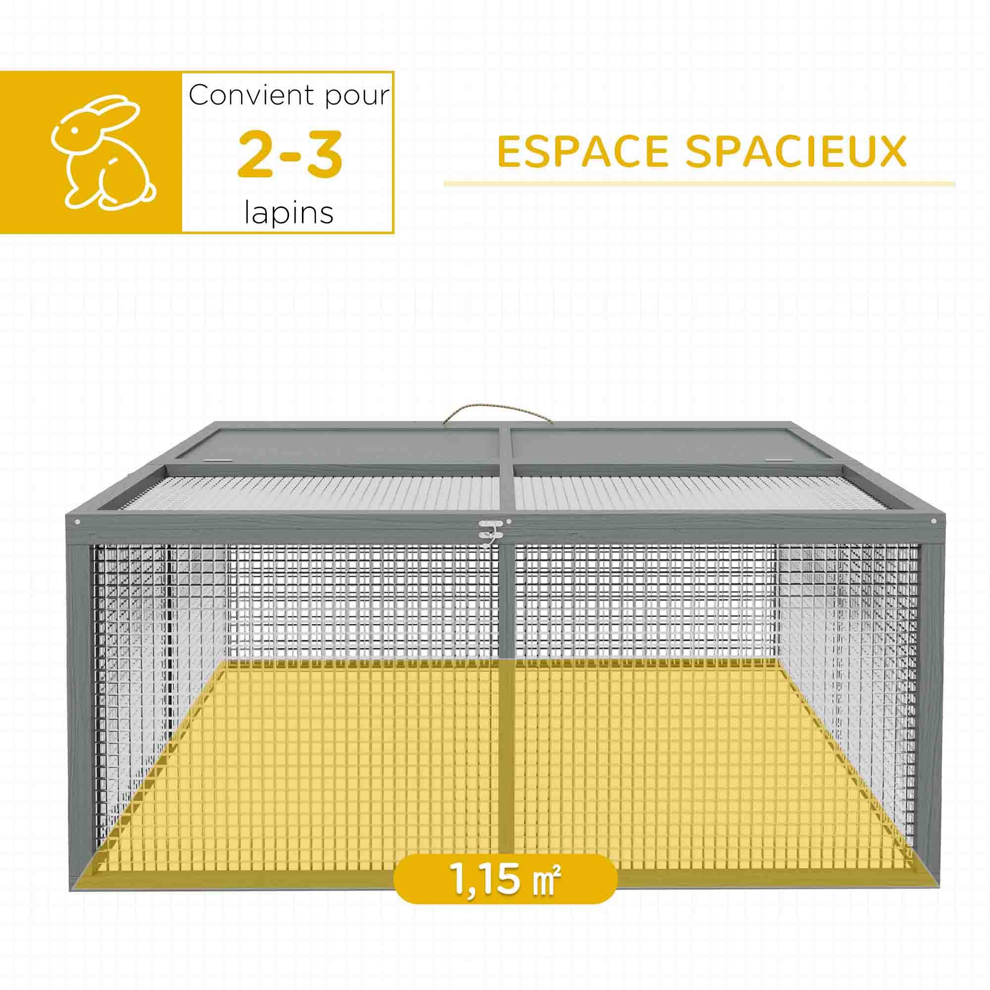Clapier lapin pliable bois sapin intérieur extérieur avec poignée 110x105x50cm gris - ComfortXL Outdoor Living - Image 6