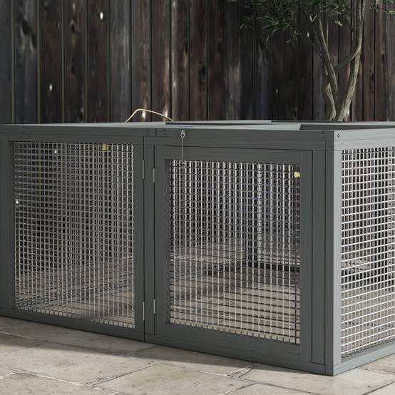 Clapier lapin pliable bois sapin intérieur extérieur avec poignée 110x105x50cm gris - ComfortXL Outdoor Living - Image 9