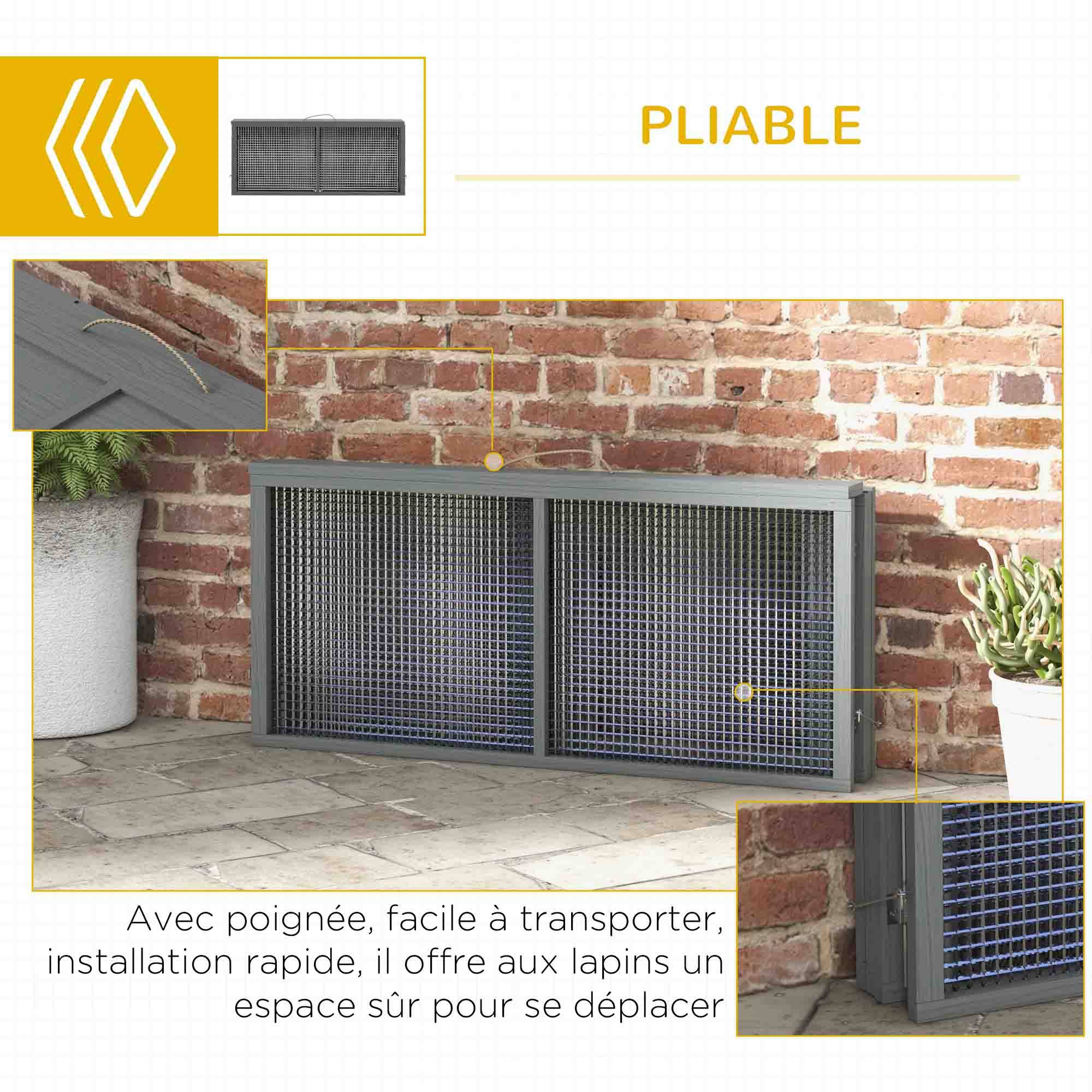 Clapier lapin pliable bois sapin intérieur extérieur avec poignée 110x105x50cm gris - ComfortXL Outdoor Living - Image 8