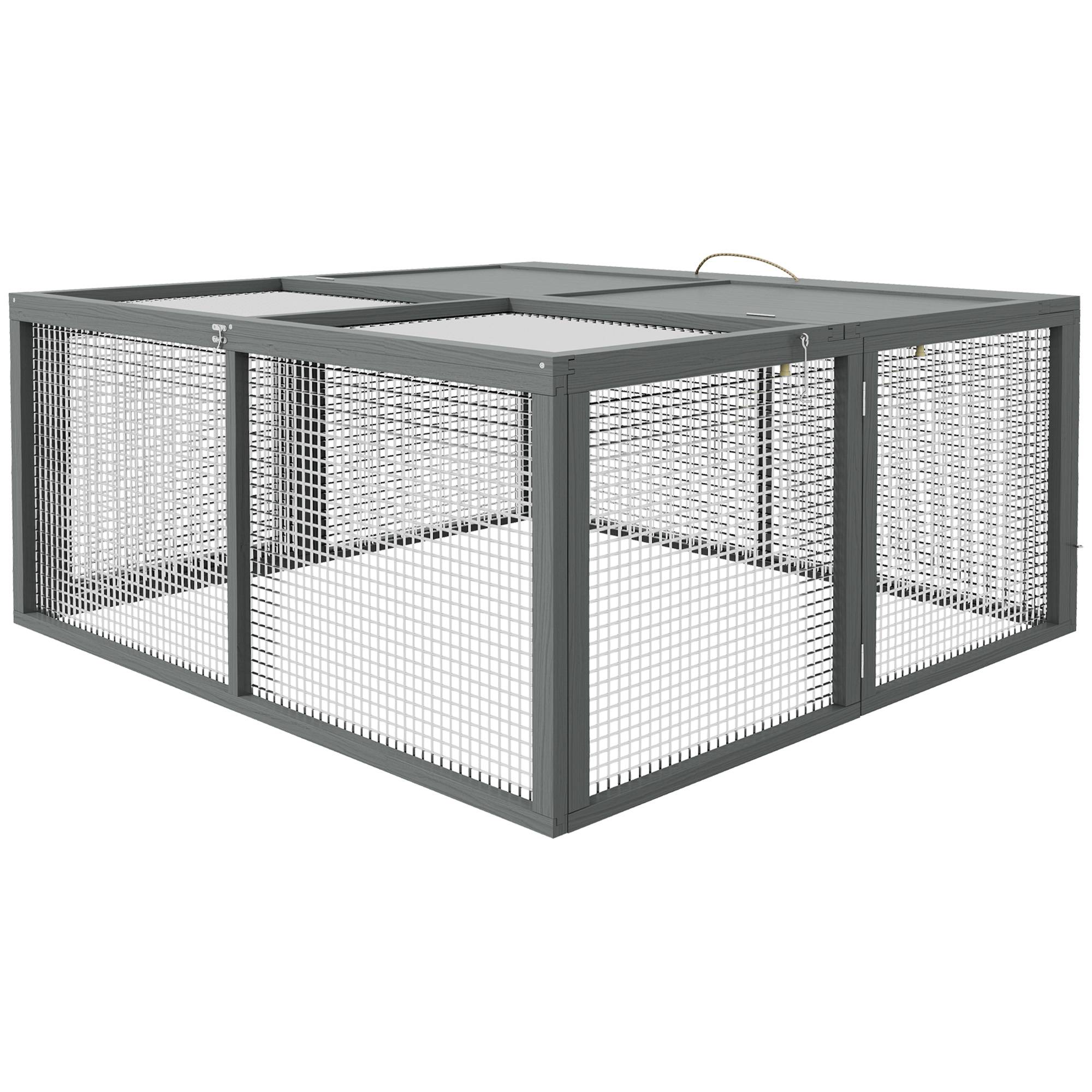 Clapier lapin pliable bois sapin intérieur extérieur avec poignée 110x105x50cm gris - ComfortXL Outdoor Living - Image 2
