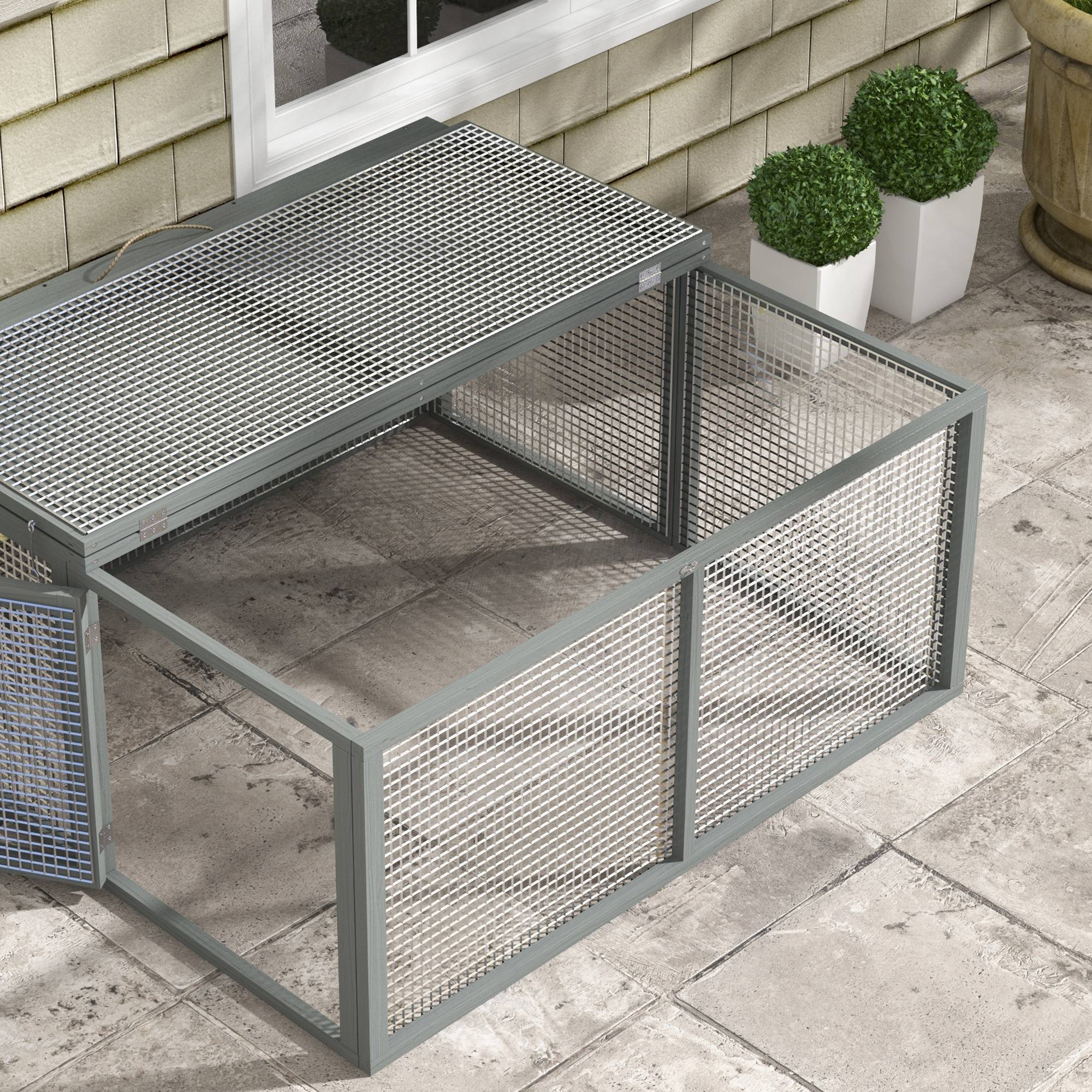 Clapier lapin pliable bois sapin intérieur extérieur avec poignée 110x105x50cm gris - ComfortXL Outdoor Living - Image 10