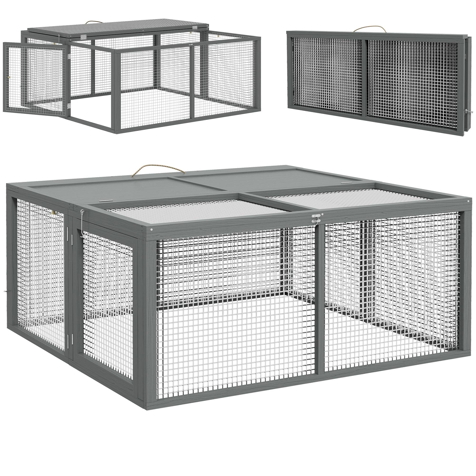 Clapier lapin pliable bois sapin intérieur extérieur avec poignée 110x105x50cm gris - ComfortXL Outdoor Living - Image 1