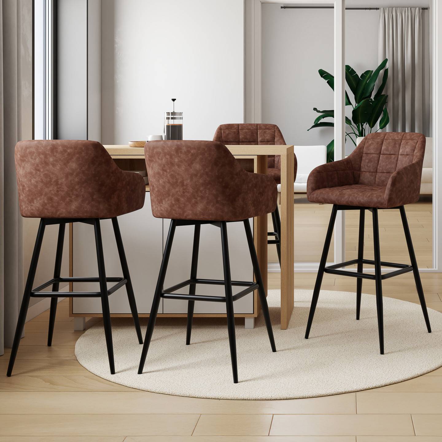 IDMARKET - Lot de 4 tabourets de bar MADY avec accoudoirs marron vintage - Image 1