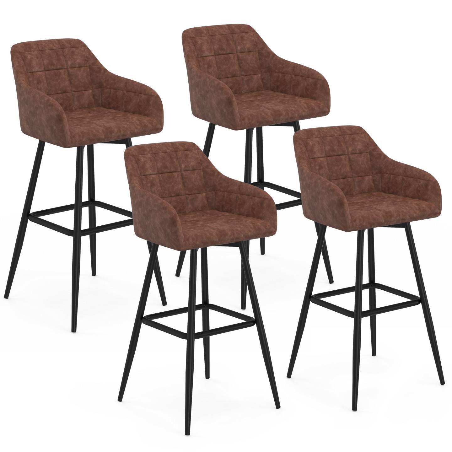 IDMARKET - Lot de 4 tabourets de bar MADY avec accoudoirs marron vintage - Image 2