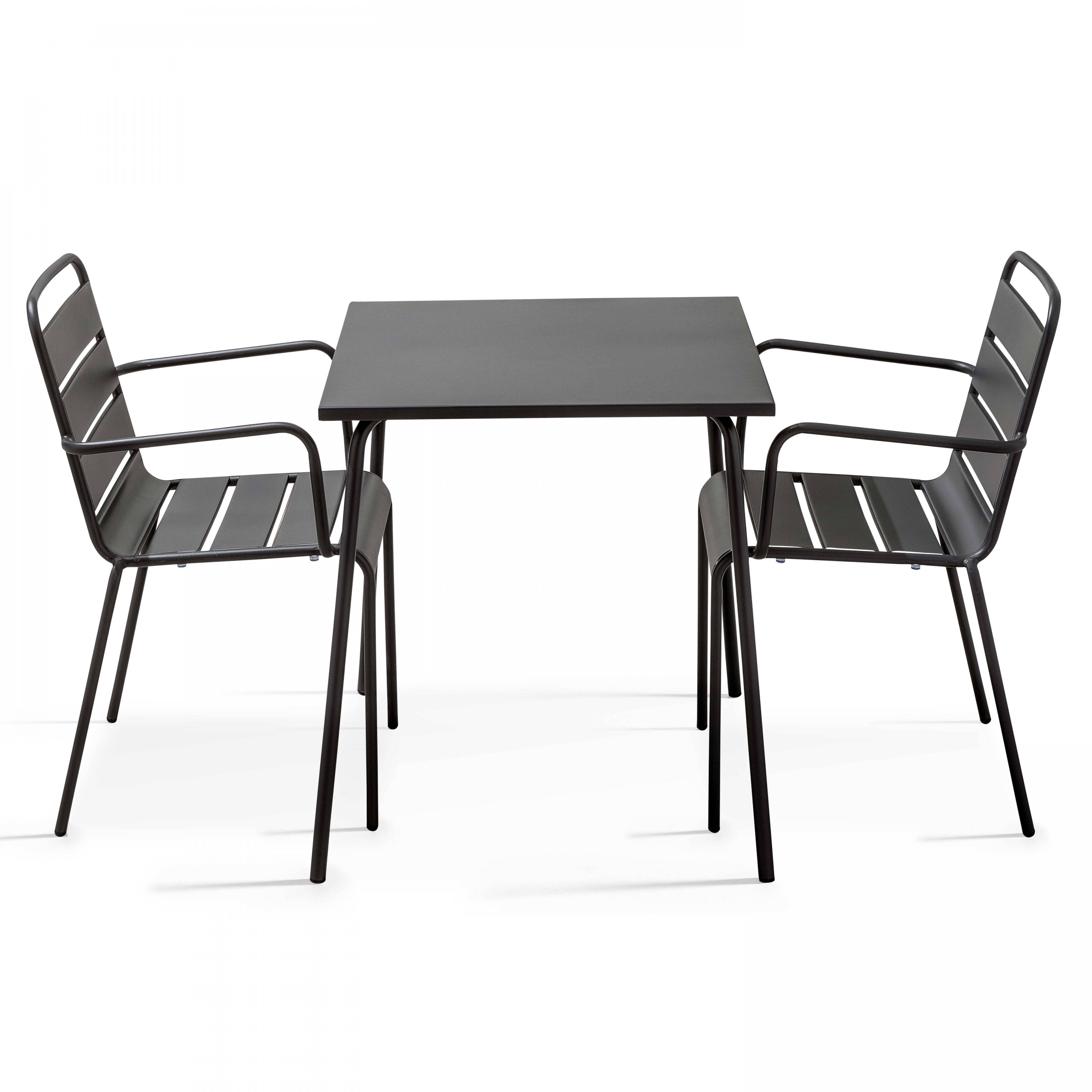Oviala - Ensemble table de jardin carrée et 2 fauteuils acier gris Palavas - Oviala - Image 1