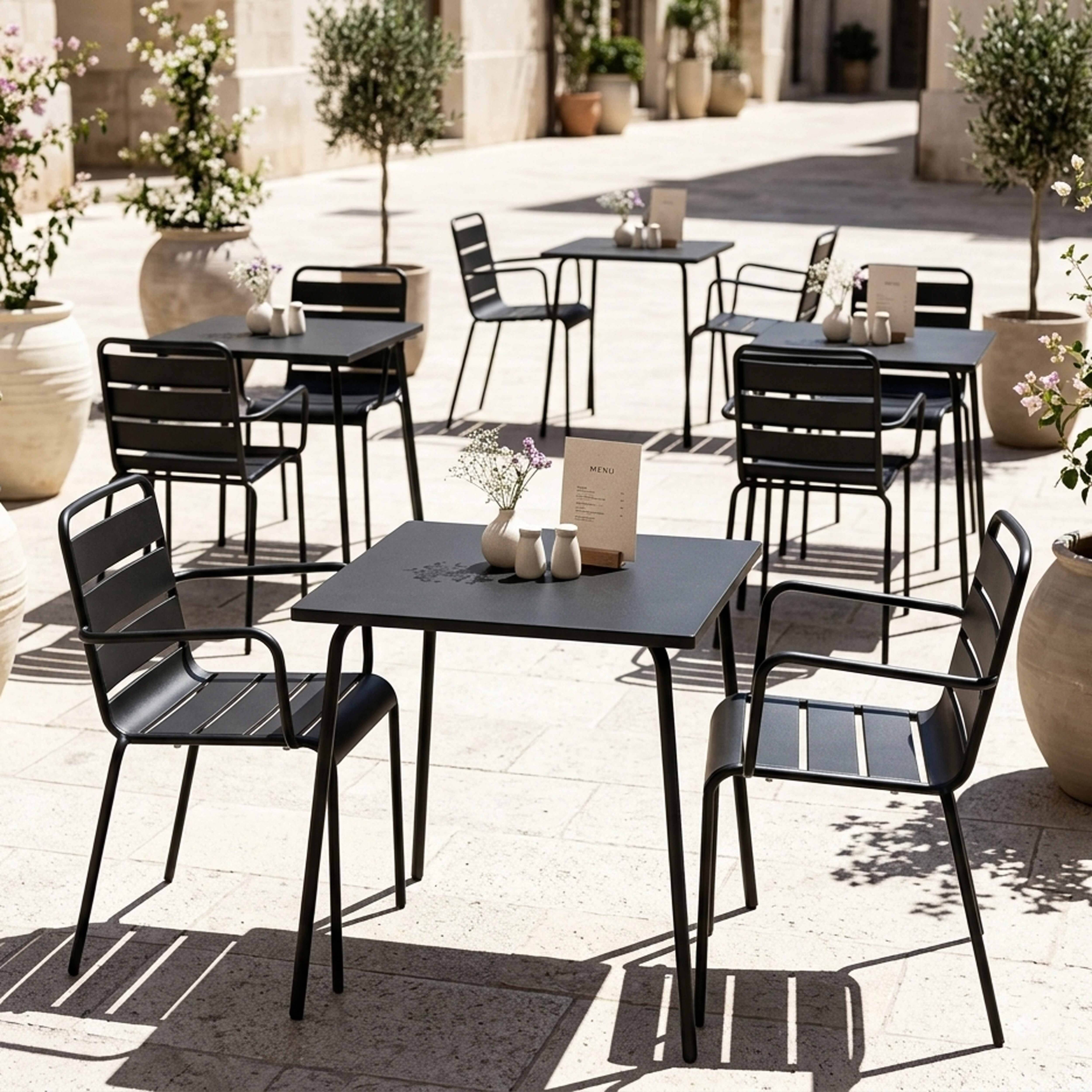 Oviala - Ensemble table de jardin carrée et 2 fauteuils acier gris Palavas - Oviala - Image 4