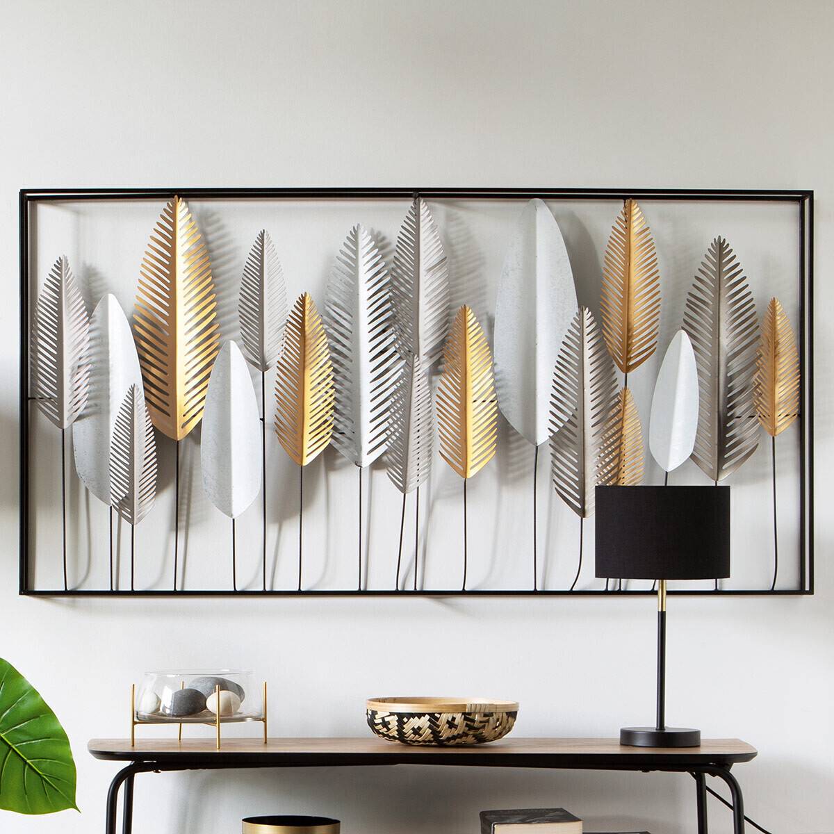 Atmosphera - Déco murale "Feuilles" métal 134x68cm - Atmosphera Créateur d'intérieur - Imagen 1