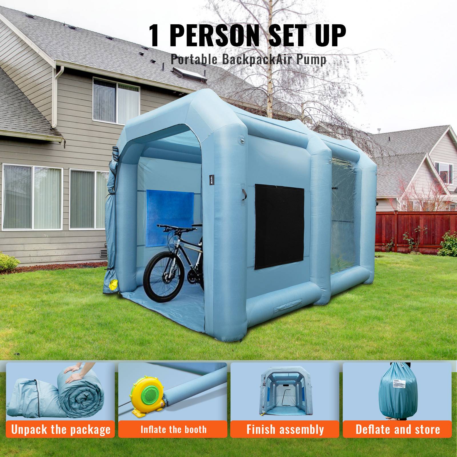 Vevor - VEVOR Cabine peinture gonflable 4x2.95x2.75m, Oxford 210D, souffleur 950W, filtration, atelier. - Image 5